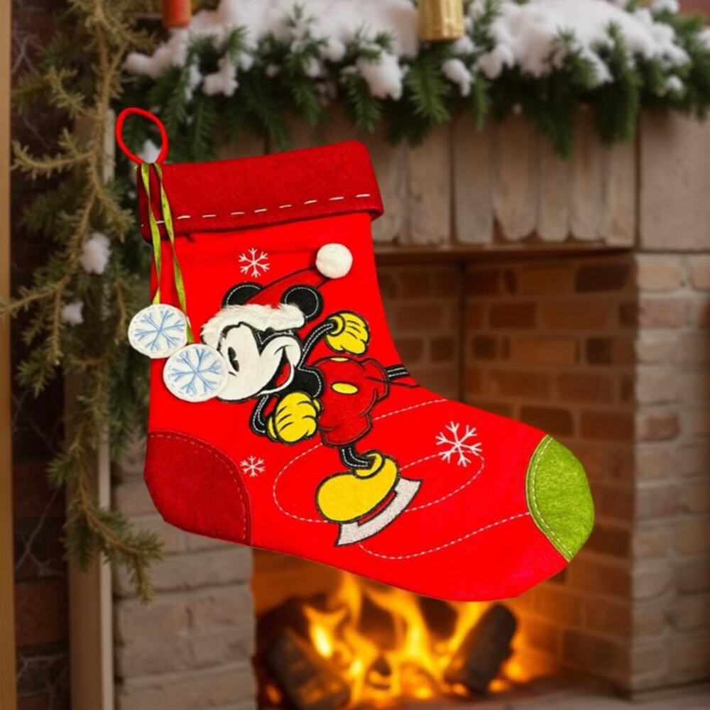 Disney Mickey Mouse 3D Plush Christmas Stocking Ice Skate Holiday Decor 15" Gift